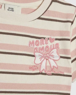 Girls Pink Stripe Bow T-Shirt