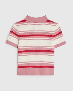 Girls Pink Stripe Cherry Bow Polo Shirt