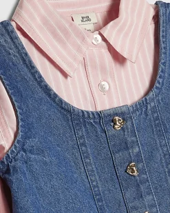 Girls Pink Stripe Hybrid Shirt Dress