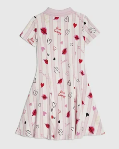 Girls Pink Stripe Lip Fit and Flared Dress
