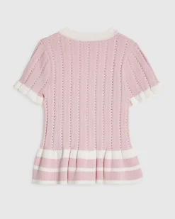 Girls Pink Stripe Peplum Top
