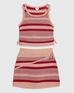 Girls Pink Stripe Starfish Top Set