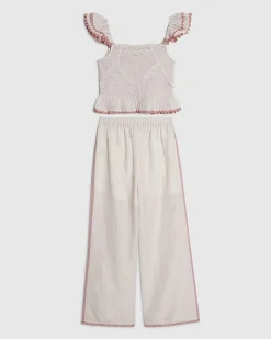 Girls Pink Stripe Trousers Set