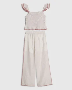 Girls Pink Stripe Trousers Set