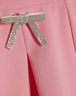 Girls Pink Textured Bow Shorts