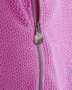 Girls Pink Textured Jacket And Bikini Set