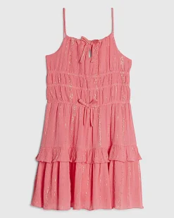 Girls Pink Tiered Shimmer Dress
