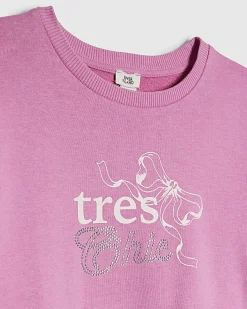 Girls Pink Tres Chic Lace Hem Sweatshirt