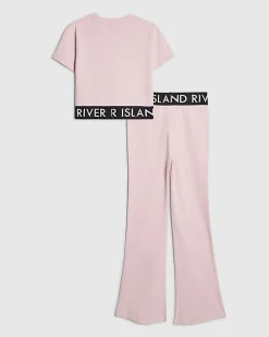 Girls Pink T-Shirt And Flared Leggings Set