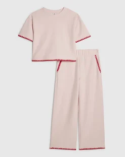 Girls Pink Whipstitch T-Shirt Set