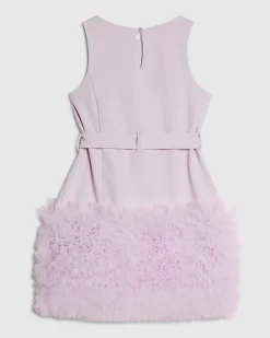 Girls Purple 3D Organza Hem Dress