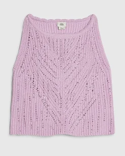 Girls Purple Embellished Crochet Top