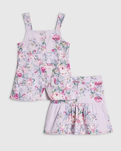 Girls Purple Floral Waistcoat Cotton Set