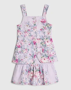 Girls Purple Floral Waistcoat Cotton Set