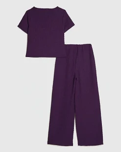 Girls Purple Knot Front T-Shirt Set