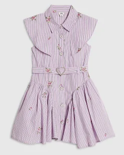 Girls Purple Stripe Shirt Dress