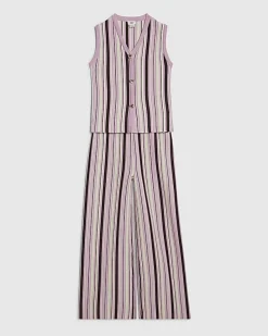 Girls Purple Striped Knitted Waistcoat Set