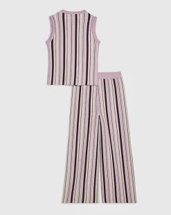 Girls Purple Striped Knitted Waistcoat Set