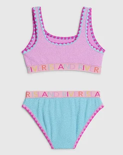 Girls Purple Textured Elastic Bikini Set