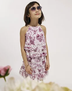 Girls Purple Toile Halter Set