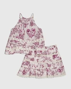 Girls Purple Toile Halter Set
