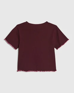 Girls Red Lettuce Hem Crop T-Shirt
