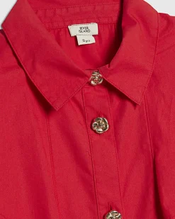 Girls Red Poplin Belted Shirt Dress