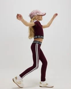 Girls Red Side Stripe Leggings