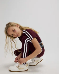 Girls Red Side Stripe Leggings