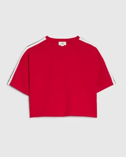 Girls Red Side Tape Boxy Cropped T-Shirt