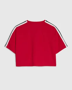 Girls Red Side Tape Boxy Cropped T-Shirt