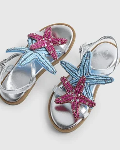 Girls Silver Starfish Sandals
