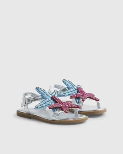Girls Silver Starfish Sandals