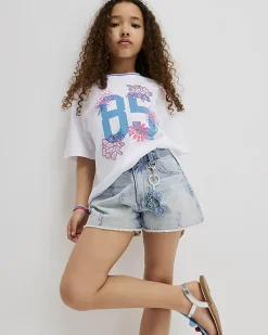 Girls White 85 Embellished T-Shirt