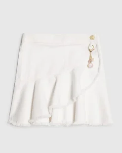 Girls White Asymmetric Denim Skirt