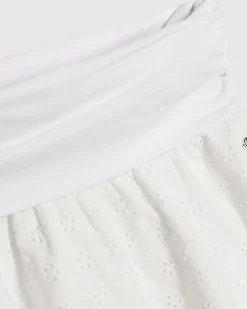 Girls White Asymmetric Top And Skirt Set