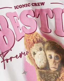 Girls White Bestie Club Monkey T-Shirt