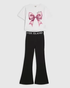 Girls White Bow Boxy T-shirt Set