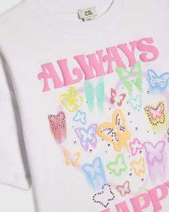 Girls White Butterfly Boxy T-Shirt