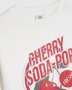 Girls White Cherry Soda Cropped T-Shirt