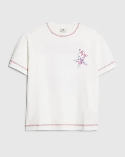 Girls White Coastal Whipstitch T-Shirt