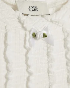 Girls White Crinkle T-shirt and Skirt Set