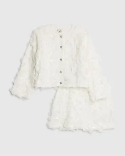 Girls White 3D Floral Skirt Set