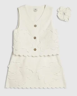 Girls White Denim Waistcoat And Shorts Set
