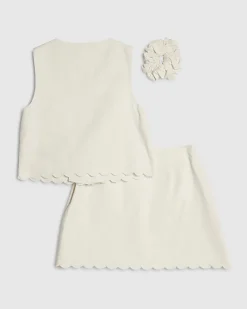 Girls White Denim Waistcoat And Shorts Set
