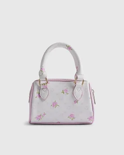 Girls White Ditsy Floral Mini Bowler Bag