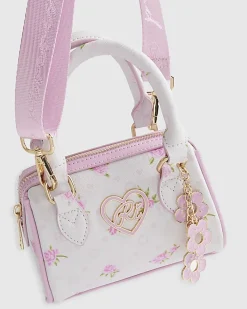 Girls White Ditsy Floral Mini Bowler Bag