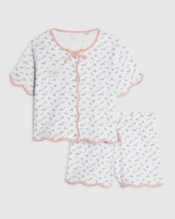 Girls White Ditsy Pointelle Pyjamas