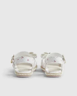 Girls White Ditsy Rose Bow Sandals