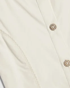 Girls White Dropped Waist Beaded Dress